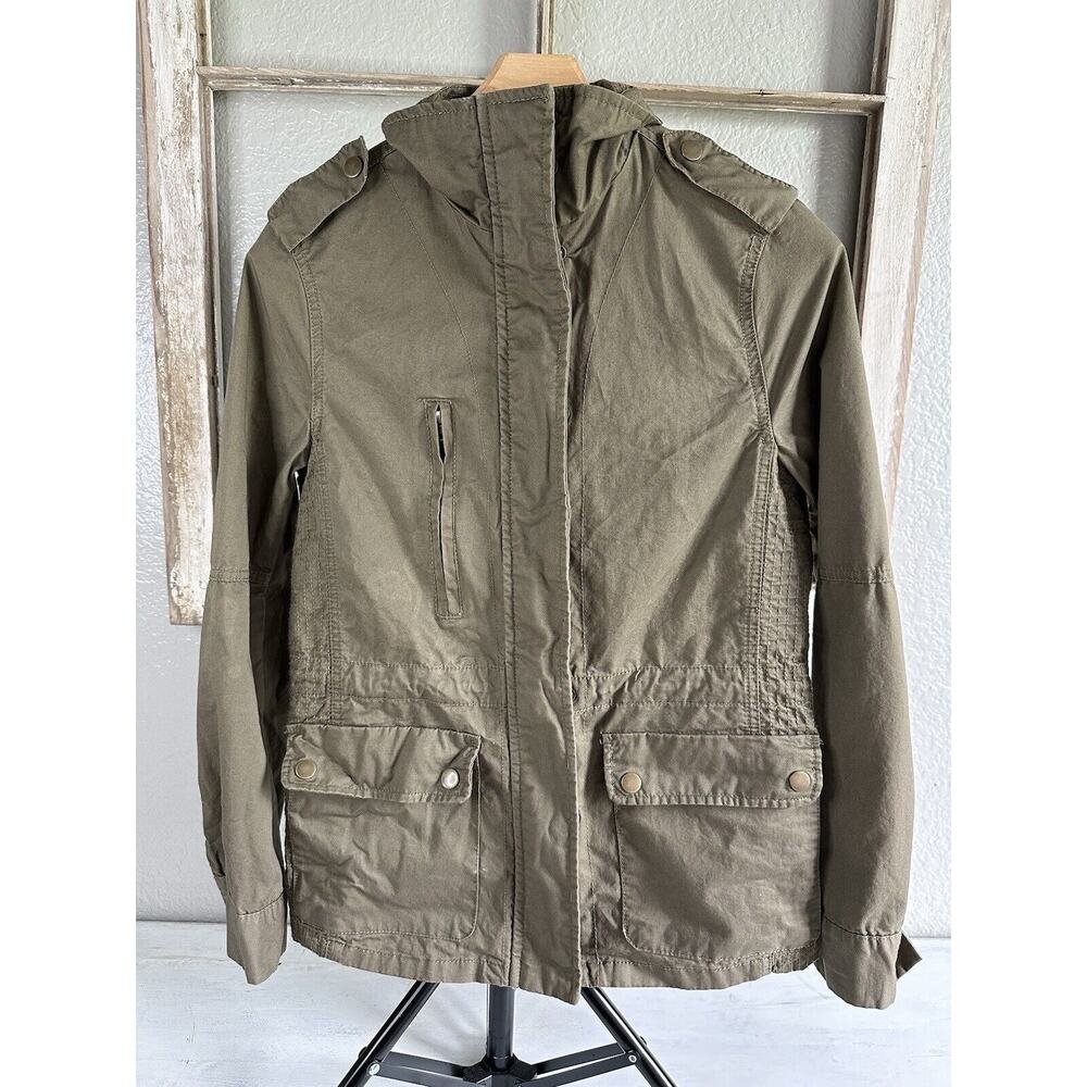 Womens Utility Jacket Love Tree Olive Green LS Zips & Snaps Size Small - Picture 4 of 16